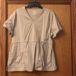 Cherokee Wrap-Front Medical Scrub Top in Light Beige